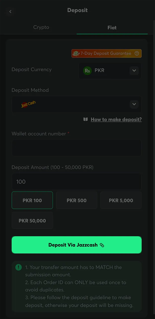 Complete the deposit process and wait for the funds to be credited to your account in the BC Game app.