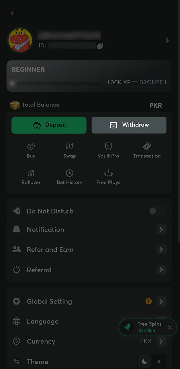 Open the BC Game account menu and start the withdrawal process.